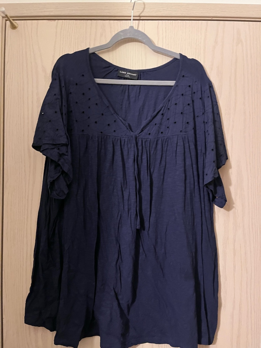Lane Bryant Navy Embroidered V-Neck Peasant Tunic